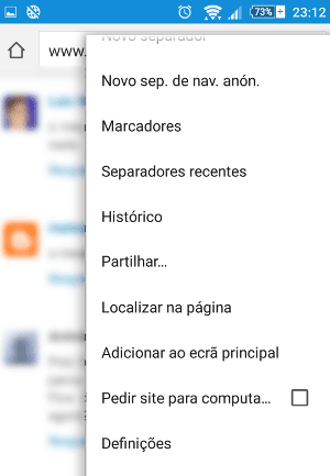 definições android