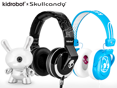 Kidrobot x Skullcandy Headphone Collection - Jacked-Up 3” Chrome Dunny, Kidrobot Mix Master Headphones, Kidrobot Agent Headphones