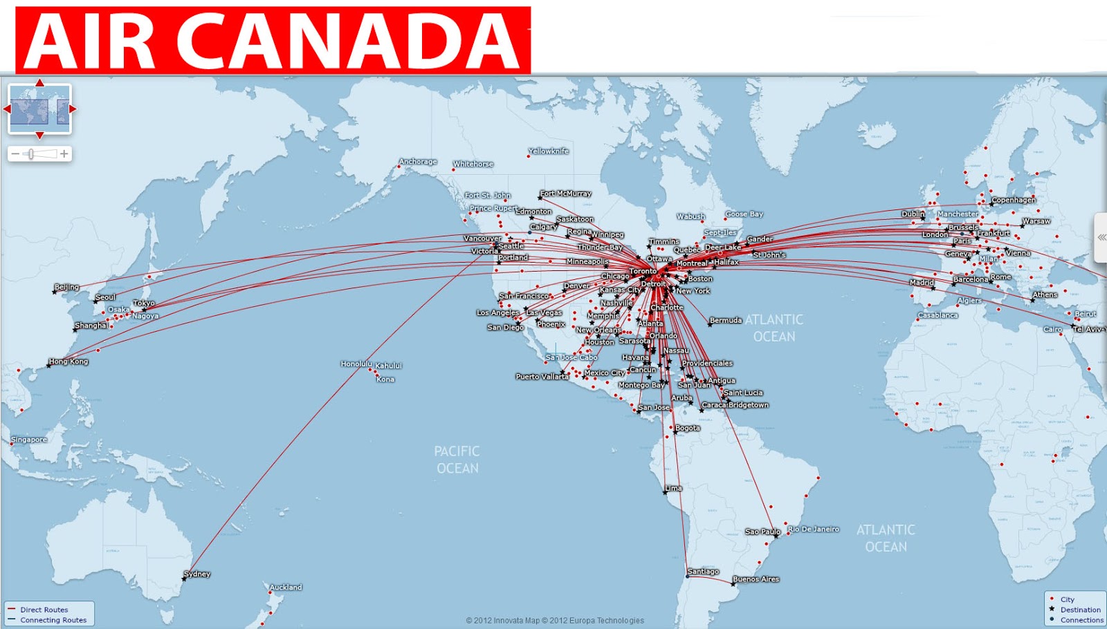 international flights: Air Canada routes map