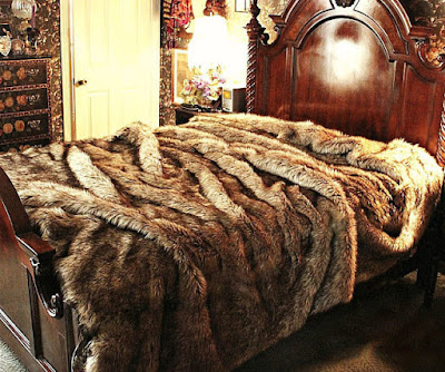 FUR ACCENTS Faux Wolf Fur Coyote Bedspread