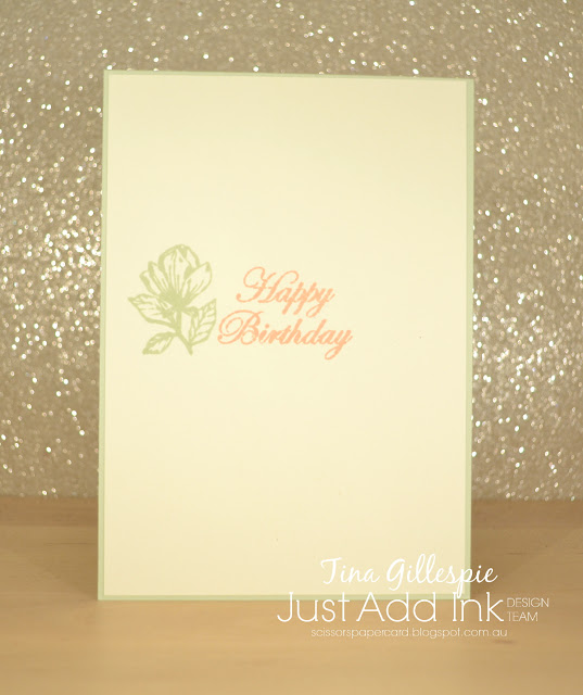 scissorspapercard, Stampin' Up!, Just Add Ink, Magnolia Blooms, Hugs From Shelli, Subtle EF, Stampin' Blends, Faux Fabric Technique