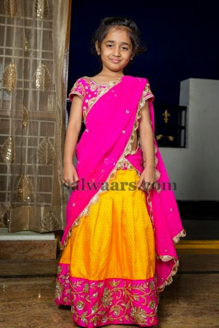 Lovely Kid in Yellow Half Saree