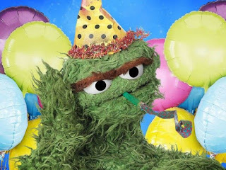 Oscar the Grouch Celebrating his birthday and not enjoying it