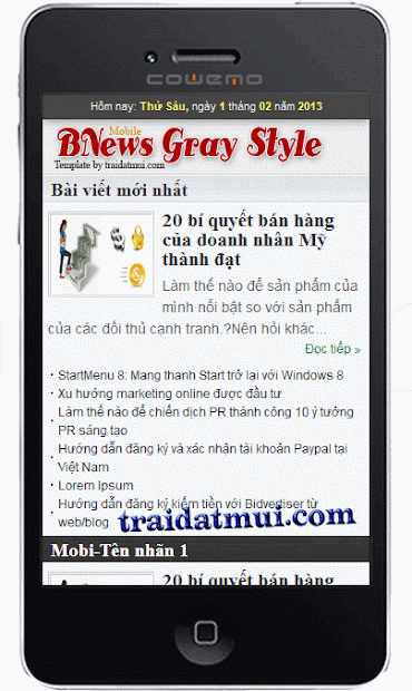 BNews Gray Style - Mẫu tin tức tích hợp cả giao diện web và wap chuyên nghiệp với tông màu xám