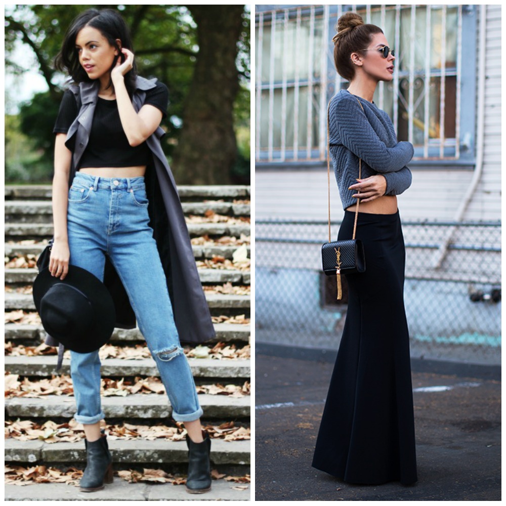 crop top + sleeveless jacket longline + mom jeans + ankle boots - cropped knit sweater + maxi skirt - fashion blogger outfit fashion trend autumn fall 2014 street style