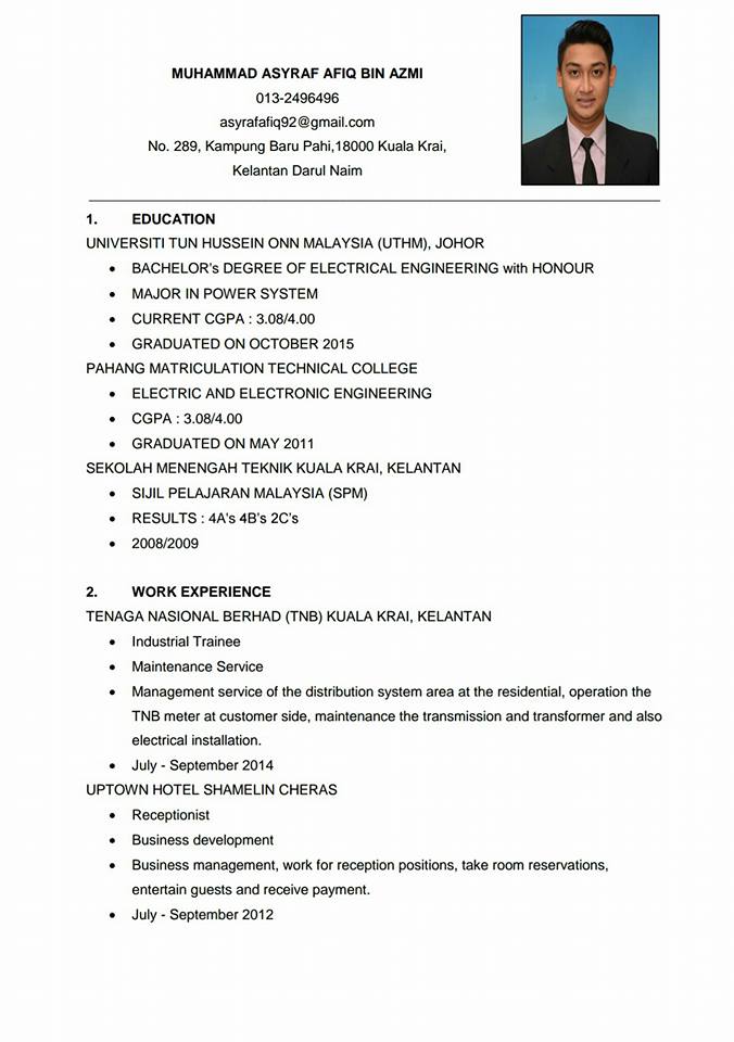 Contoh Resume dan Tips Temuduga  Himpunan contoh resume 2015