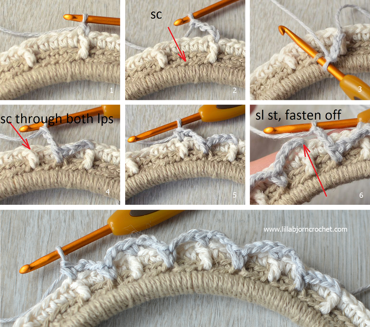 Crochet border around embroidery hoop - FREE pattern by Lilla Bjorn Crochet