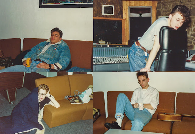 The graveyard shift. John Pennington, Baz, Tom, Darren, Strawberry Studios. February 1988