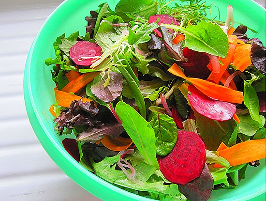 Mixed Greens with Carrots, Beets & Pickled Onions