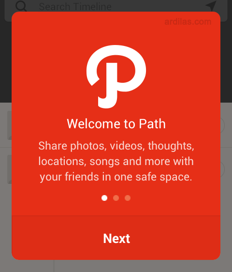 Cara Mendaftar / Membuat Akun di Aplikasi Path - Android - Welcome. Next