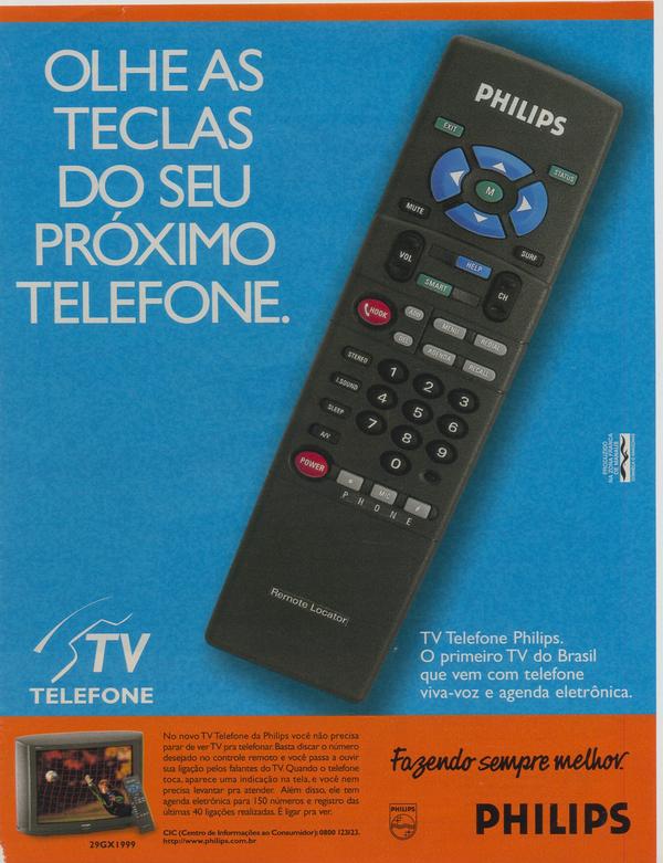 Anúncio antigo da Philips promovendo seu aparelho de TV com telefone em 1997