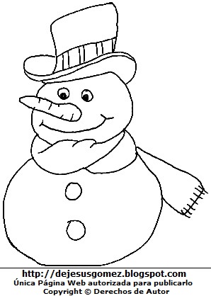 Dibujo de muñeco de nieve con nariz de zanahoria para colorear pintar imprimir recortar y pegar, hecho por Jesus Gomez