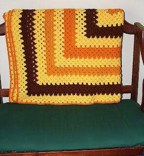 Harvest Gold Retro Granny Square Twin Size Afghan by JusShar