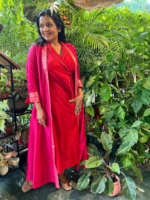 Red Banarasi silk 2 piece dress