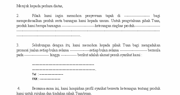 Contoh Surat Permohonan Sewa Tapak Gerai  Kotasurat.com