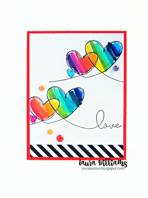 Looking for colorful handmade Valentine card ideas? This one simple heart stamp from Impression Obsession is the only thing you need to make a variety of simple Valentine cards in any color or style. Click to see more ideas with the Triple Heart Love red rubber stamp from IO Stamps.