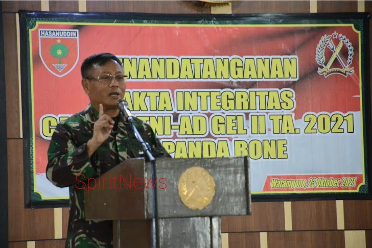 Danrem 141/Tp, Hadiri Penandatanganan Pakta Integritas Cata PK TNI-AD Gel II TA. 2021 Sub Panda Bone