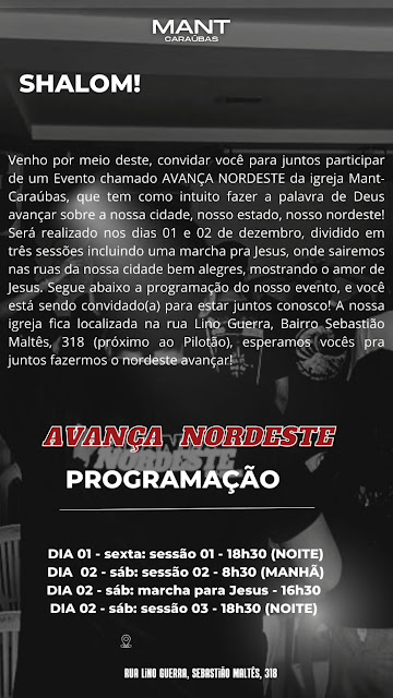 Igreja Mant em Caraúbas realizará Marcha para Jesus dentro da programação evangélica "Avança Nordeste"