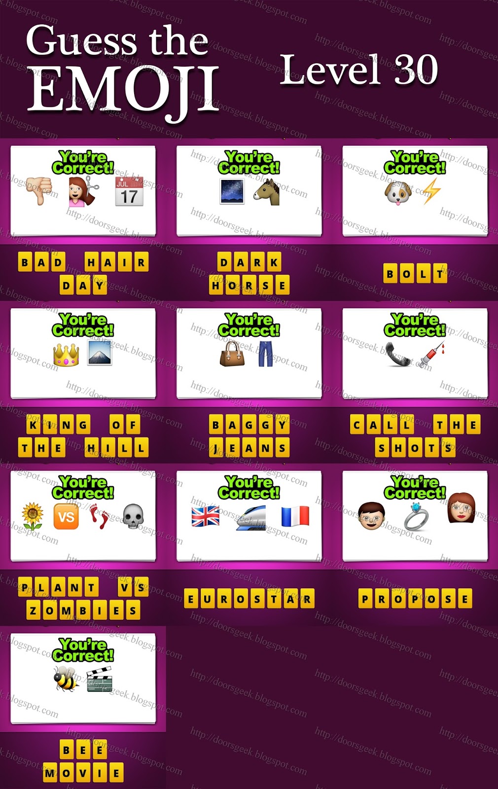 Guess The Emoji [Level 30] Answers and Cheats ~ Doors Geek