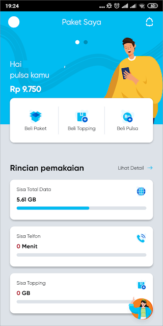 Tampilan beranda aplikasi by U telkomsel setelah proses registrasi