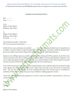 Demand Notice for Overdue Payment on Promissory Note (Sample)
