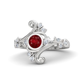 Nhẫn bạch kim đá Ruby và kim cương