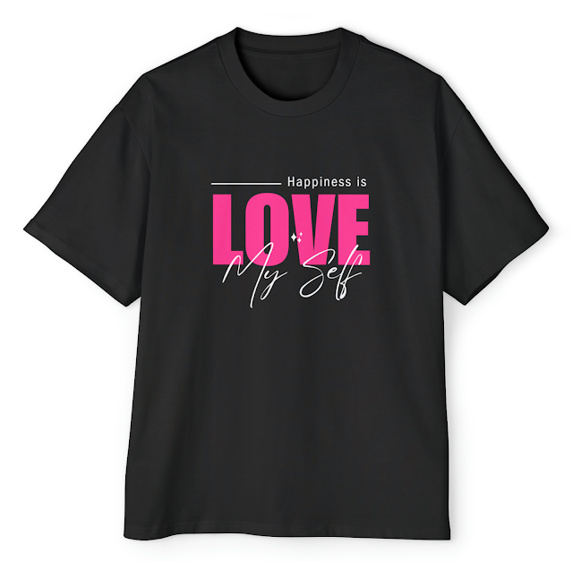 Men's Heavy Oversized Valentine T-Shirt With Black Pink Minimalist Love My Self