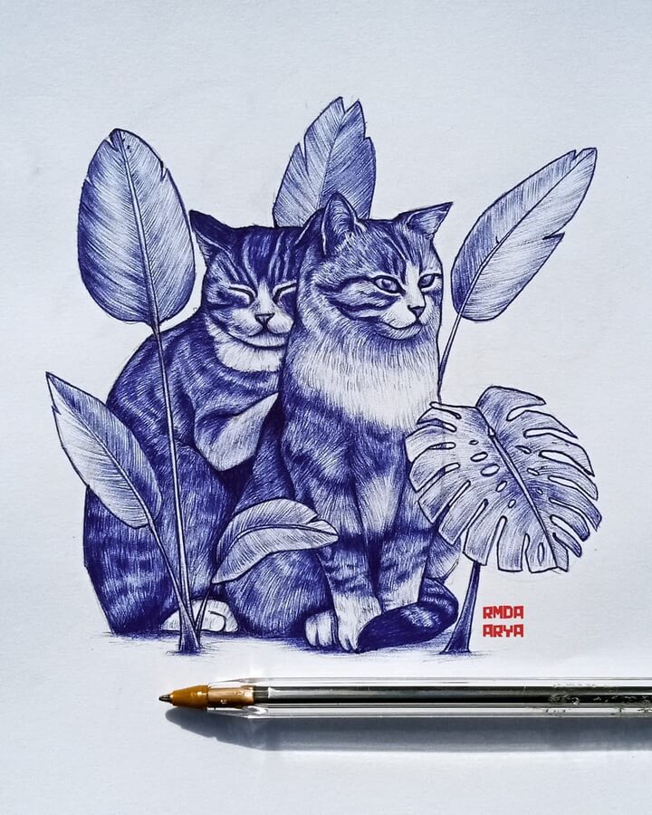 07-Cat-friends-Ink-Drawings-Arya-Ramanda-www-designstack-co