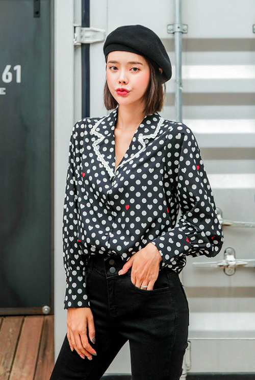 Dot and Heart Print Button Down Shirt