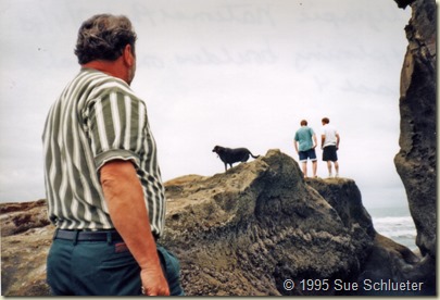 Wayne Steve and Sadie exploring rocks Tom watching Olympic Nat Pk