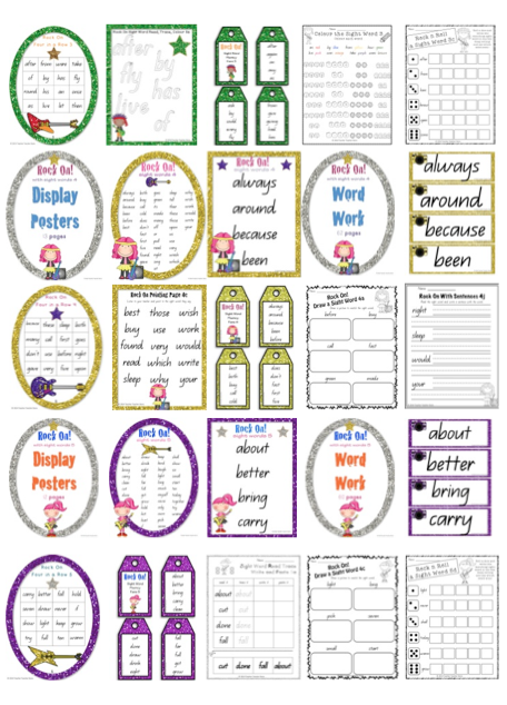 http://www.teacherspayteachers.com/Product/Rock-On-Sight-Words-Bundle-Display-Poster-and-Word-Work-Sets-1-5-Grades-K-3-1367331