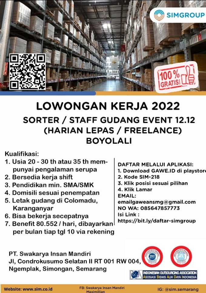 LOKER BOYOLALI di PT SIM SEMARANG