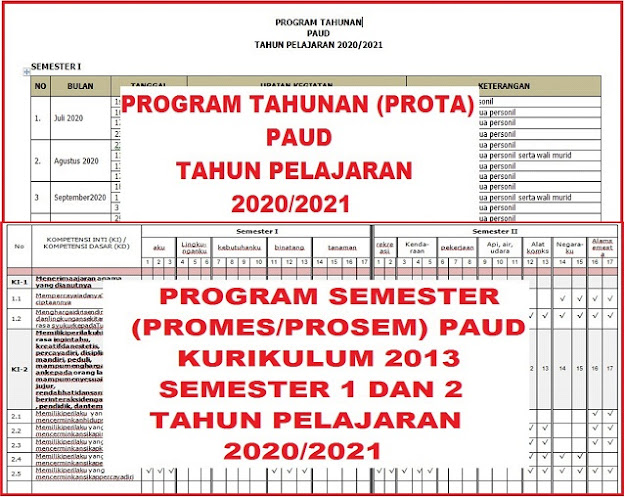 Prota Promes PAUD Semester 1 dan 2 Tahun Pelajaran 2020/2021