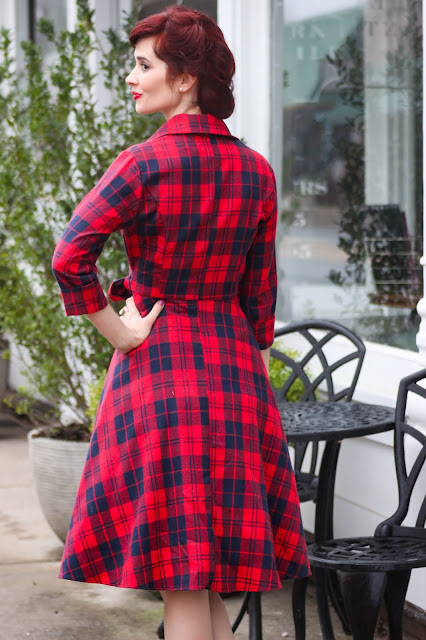 Plaid Lapel Rolled Sleeve Surplice Bowknot Dress Dresslily