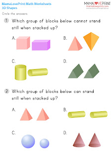 MamaLovePrint . Grade 1 Math Worksheets . 3D Shapes Exercises PDF Free Download 數學工作紙 立體形狀