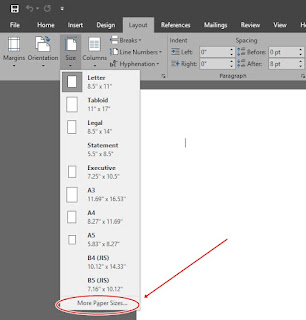 Mengatur Ukuran Kertas Sendiri (custom) Word 2019