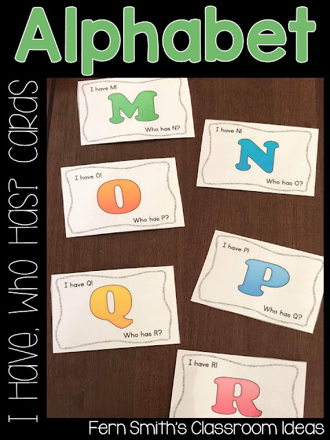 This I Have Who Has Game Includes:  1 Teacher Direction Sheet  2 Teacher Answer Keys  20 Bright Alphabet Cards - in Alphabetical Order  20 Bright Alphabet Cards - in Mixed Order