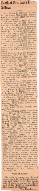 Obituary Laura Jollett Sullivan The Page News & Courier edition of 7 August 1947 page 8 column 1  https://jollettetc.blogspot.com