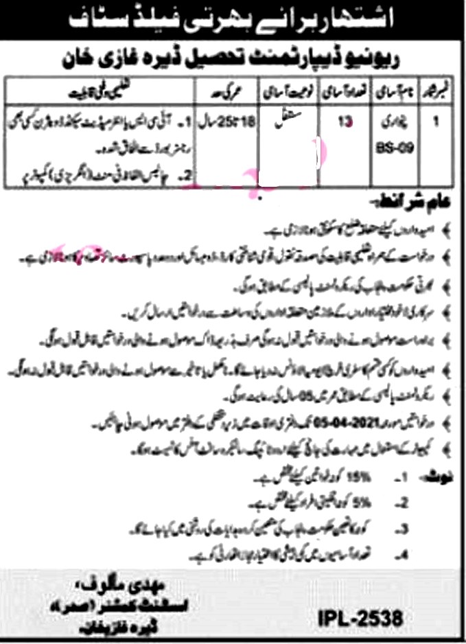 Latest Jobs in Revenue Department Government of Punjab 2021