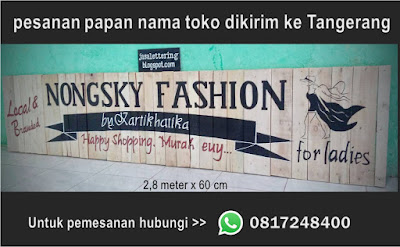 hiasan cafe resto, jasa desain cafe, jasa hand lettering, jasa lettering dinding, papan nama toko, Pesanan papan nama toko untuk Nongsky Fashion di Karawaci, Tangerang