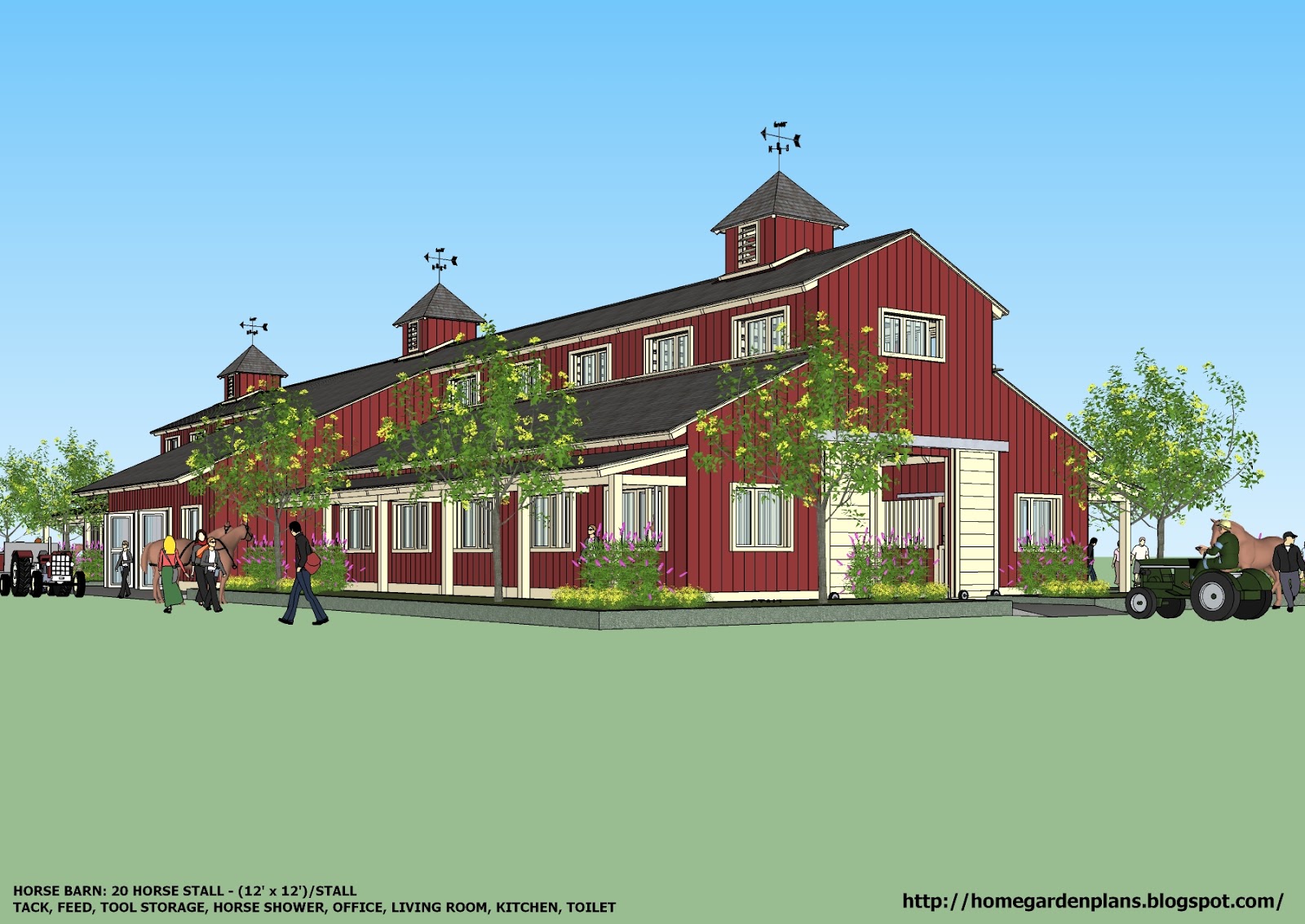 home garden plans: b20h - large horse barn for 20 horse