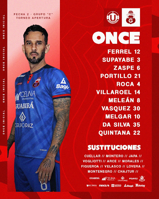 Alineaciones Uiniversitario de Vinto vs Guabira