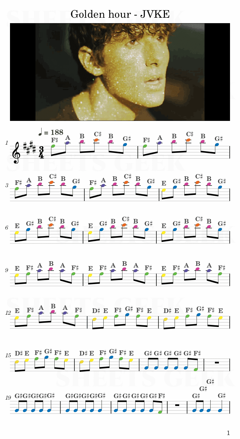 Golden hour - JVKE Easy Sheet Music Free for piano, keyboard, flute, violin, sax, cello page 1