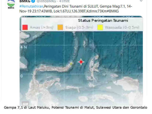 Gempa 7,1 di Laut Maluku, Potensi Tsunami di Malut, Sulawesi Utara dan Gorontalo