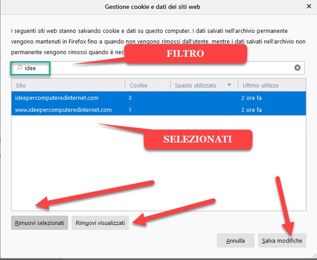 eliminare determinati cookie da firefox 