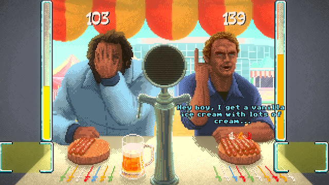 Bud Spencer & Terence Hill - Slaps and Beans - Terence won the sausage and beer minigame against Bud, and asks for a vanilla ice-cream as a reward.