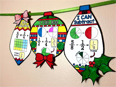 Fraction Ornaments Holiday Math Pennants mini-bundle