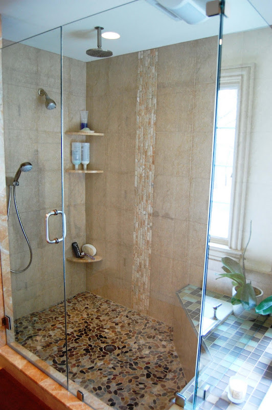 Frame less shower door tile feature give a waterfall effect when the  title=