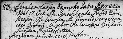 Karen Abrahamsdatter Svenskes dåp 1745