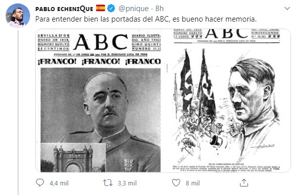 Pablo Echenique: para entender bien las portadas del ABC, es bueno hacer memoria.